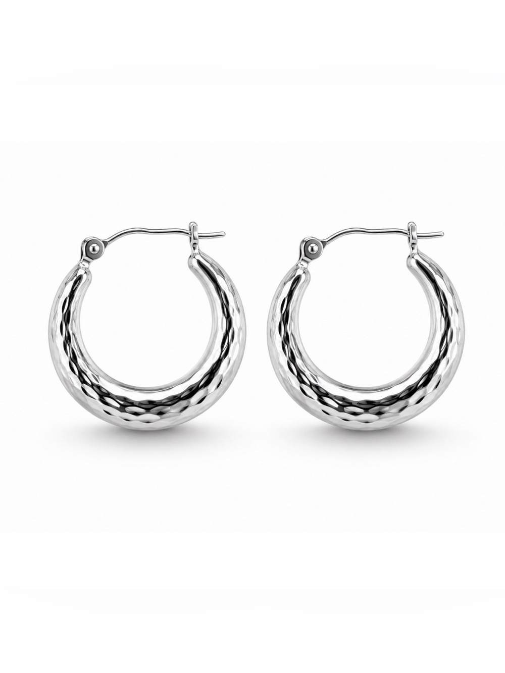 14K White Gold Diamond Cut Huggie Hoop Earrings Gold Hoops Vintage Estate